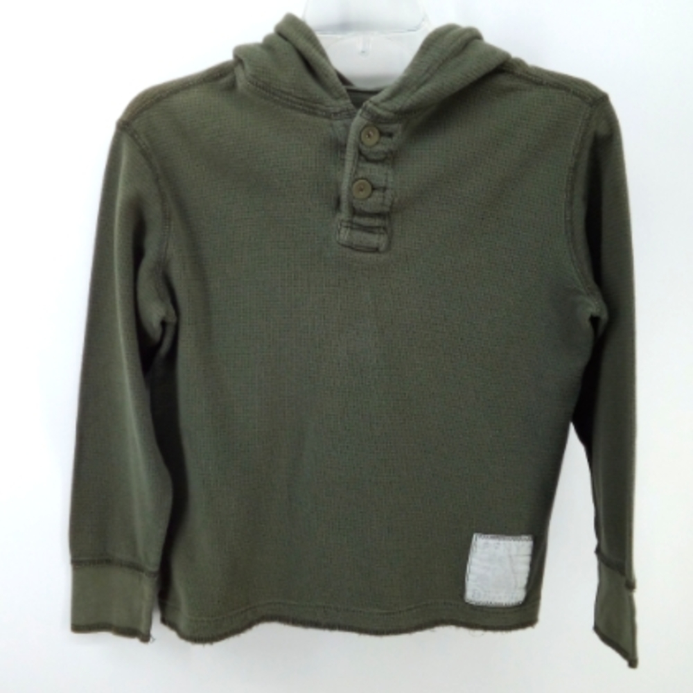 Aeropostale Boys P.S. Army Green Thermal Hoodie 100% Cotton Raw Hem Cuffs L 12